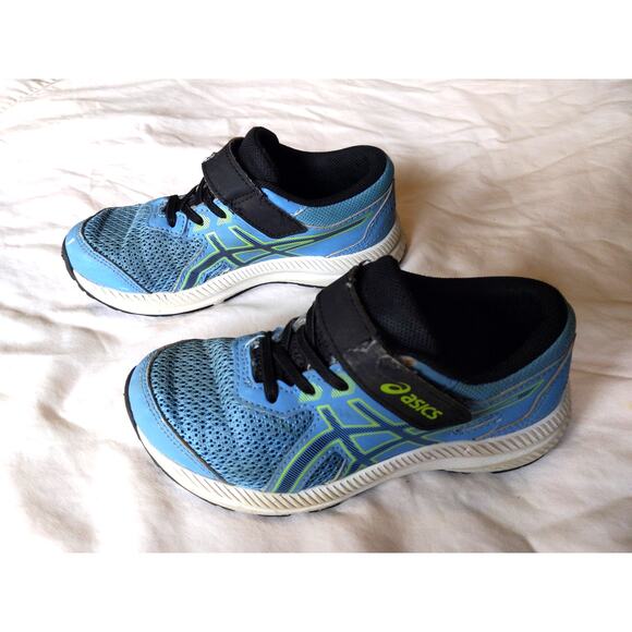 ASICS Kids Running Shoes Blue Black Youth 13 DAMAGED STRAPS Still Works - Picture 1 of 11